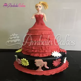 Customized Barbie Doll Red And Black Cake Delivered Ambala City