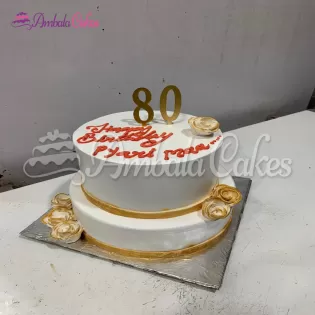 Happy 80th Birthday 2 Tier Cake Delivered In Ambala City
