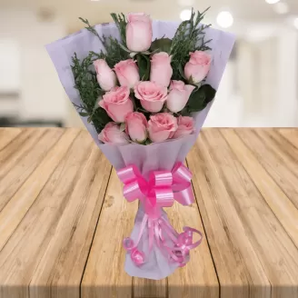 Beautiful 12 Pink Roses Bouquet