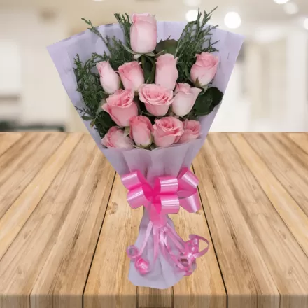 Beautiful 12 Pink Roses Bouquet