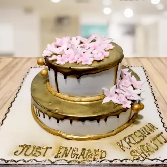 Pink Rose Golden 2 Tier Cake
