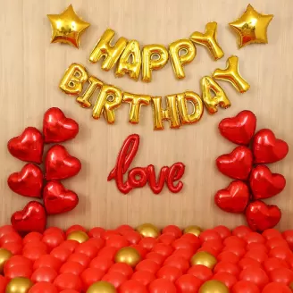Red & Golden Heart Shape Balloons Decor