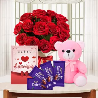 15 Red Roses Bouquet With Combo