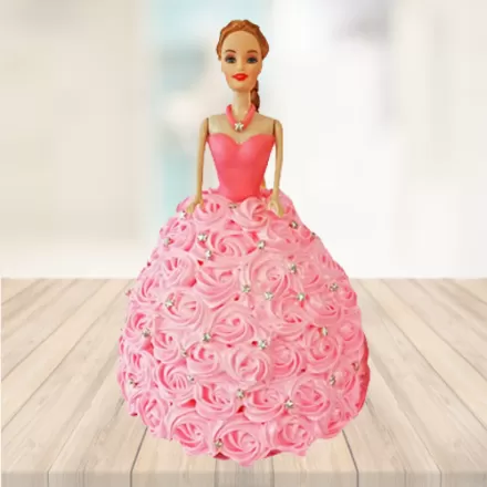 Cute Pink Barbie Doll Cake