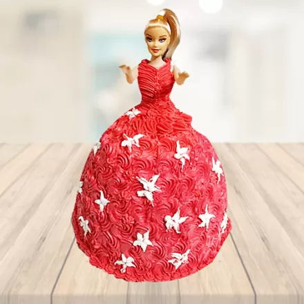 Red Barbie Doll Cream Cake