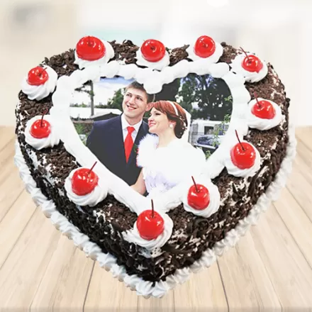 Black Forest Heart Shape Photo Cake