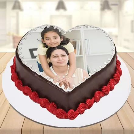 Mother Daughter Heart Shape Photo Cake