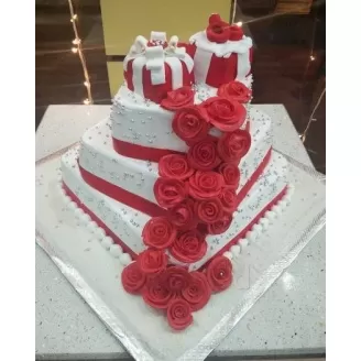 Special Red Roses Wedding 4 Tier Cake