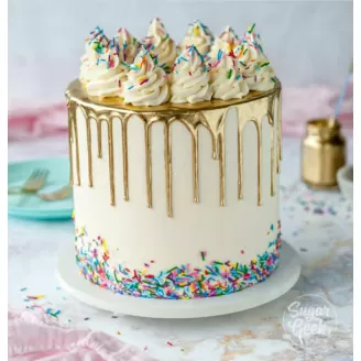 Rainbow Cake with Golden Topping