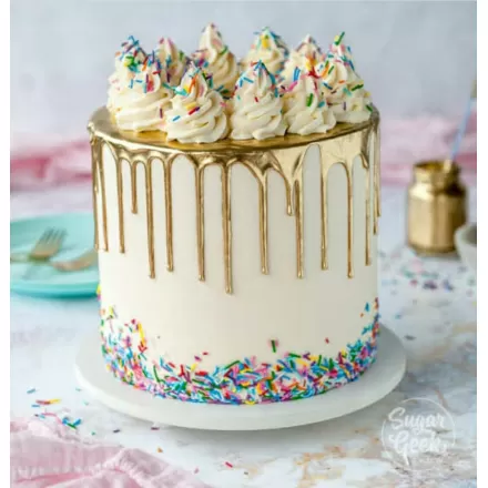 Rainbow Cake with Golden Topping