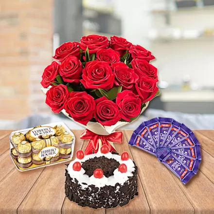 Bunch of Red Roses With Ferrero Rocher