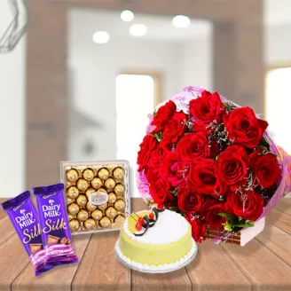 Beautiful Red Roses Bouquet With Chocolates