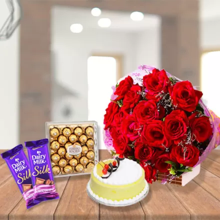 Beautiful Red Roses Bouquet With Chocolates