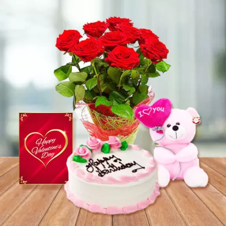 Red Roses With Vanilla Cake