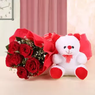 Red Roses with Teddy Bear