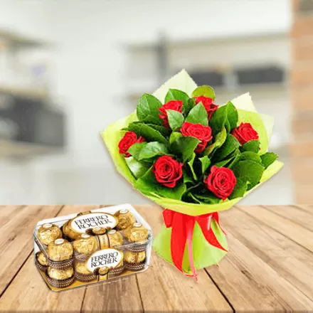Red Roses and Ferrero Rocher Box