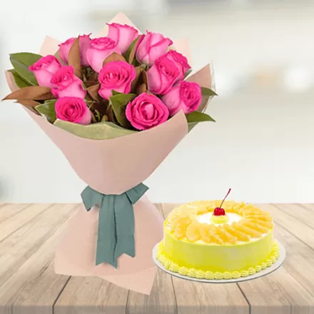 Pink Roses with Pineapple Cake