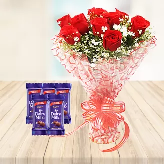 10 Red Roses with 5 Pcs Chocolates