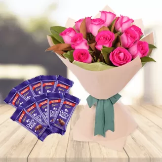 Pink Roses with 10 chocolates