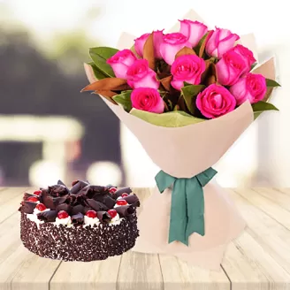 Pink Roses with Black Forest Cake