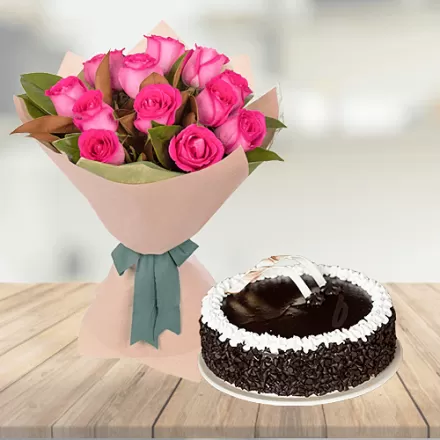 Pink Roses with Chocolate Cake