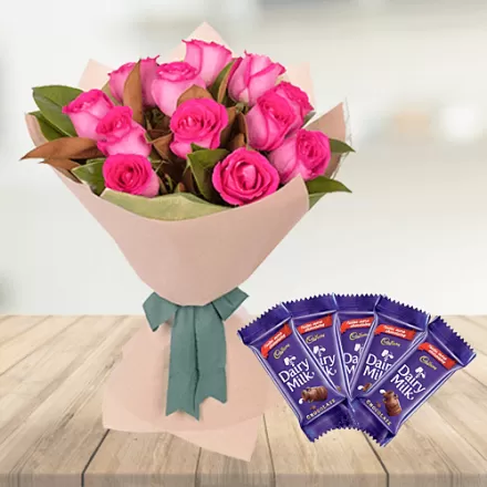 Pink Roses with 5 chocolates