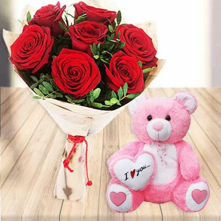 Red Roses with Teddy