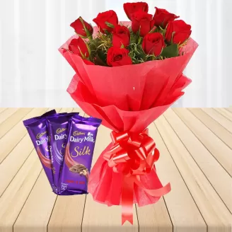 3 Chocolates With 10 Red Roses Bouquet