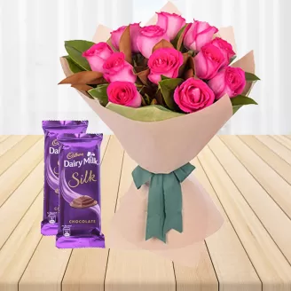 12 Pink Roses Bouquet With Sweetness