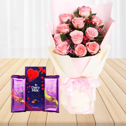 Lovely Roses With 3 Dairy Milk Chocolates