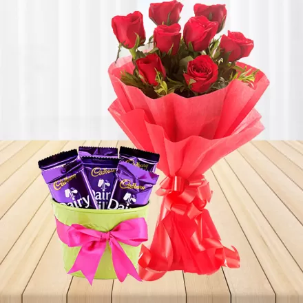 Lovely Red Roses With Chocolates Combo