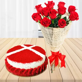 Red Velvet Cake With 11 Roses