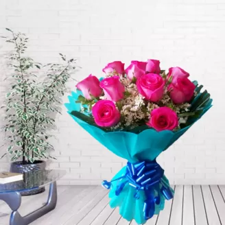 10 Lovely Pink Roses Bouquet