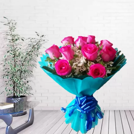 10 Lovely Pink Roses Bouquet
