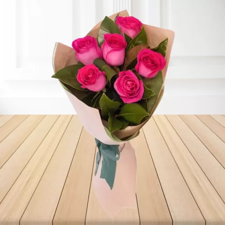  Deep Pink 6 Roses Bouquet