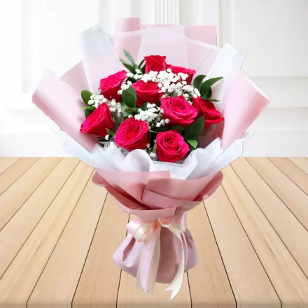 Wishes With Deep Pink Roses Bouquet
