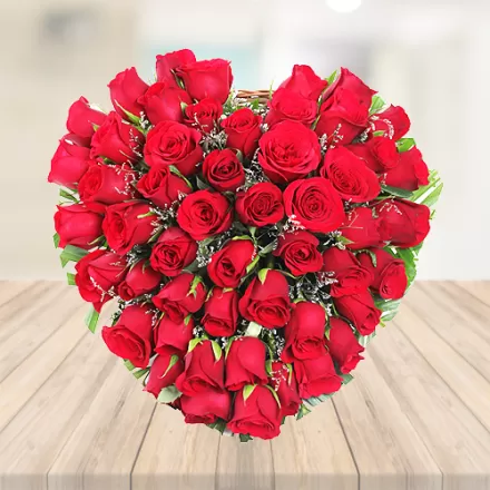 50 Red Roses Heart Shape Arrangement