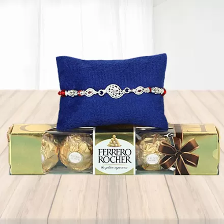 Rakhi With Ferrero Rocher Pack